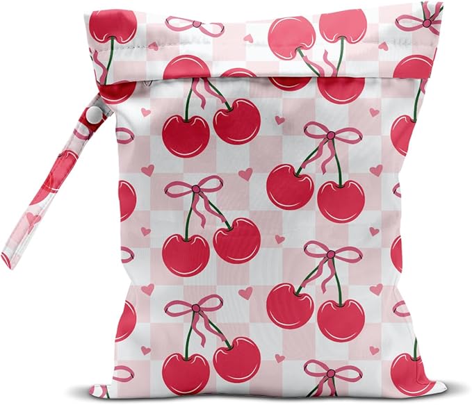 Wet Dry Wet Bag for Swimsuit Towel Baby Travel Cloth Diapers Beach Gym Toiletries Makeup Storage Bag Summer Vacation Essential Holiday Summer Cherry Themed Gifts