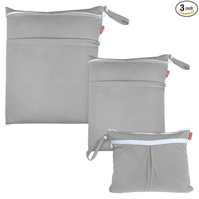 Damero 3pcs Pack Wet Dry Bag for Cloth Diapers Daycare Organizer Bag, Gray