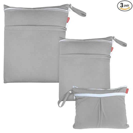 Damero 3pcs Pack Wet Dry Bag for Cloth Diapers Daycare Organizer Bag, Gray