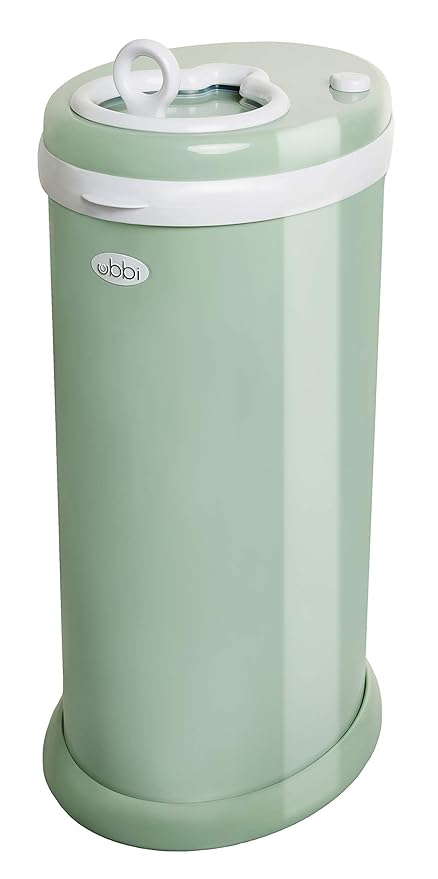 Ubbi Steel Diaper Pail & On-The-Go Diaper Bag Dispenser for Travel with Lavender-Scented Bags Baby Registry Must-Have Bundle, Sage Green