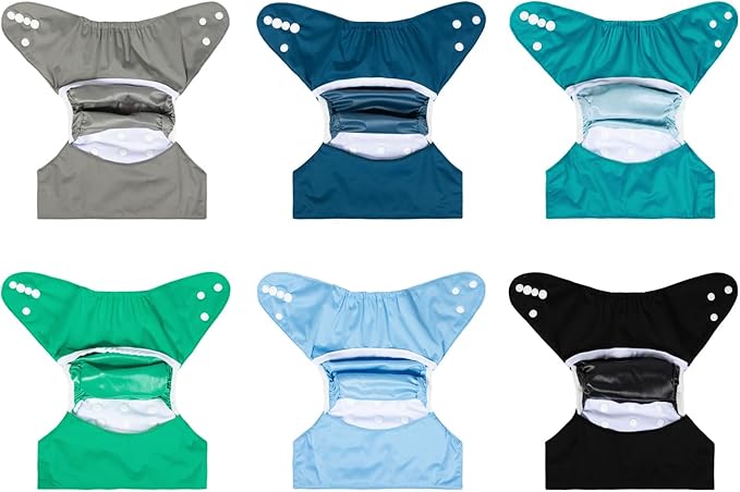 ALVABABY 6pcs Cloth Diaper Covers & 1 Wet Dry Bag, Washable Reusable Diaper Shell for Prefold with Multi-Functional Bag