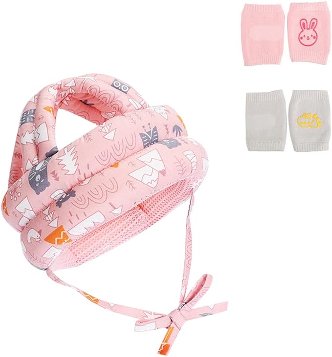 Baby Head Protector Infant Toddlers Safety Helmet Hat for Walking Crawling Bumper Hat Head Protective Cushion Baby Headguard Bonnet with 2 Pairs Knees Pads Lightweight Breathable Adjustable