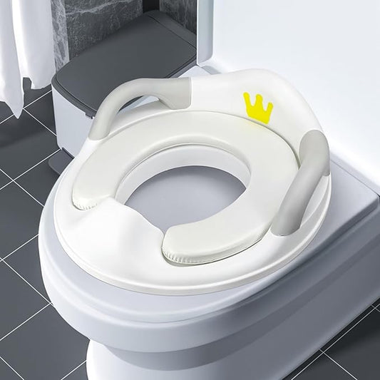 Toddlers Toilet Seat,Potty Training Toilet Seat for Boys and Girls Kids Toddler Potty Seat for Toilet, Potty Seat Cover for Baby with Detachable Soft Cushion, Non-Slip Sturdy Handle (White)