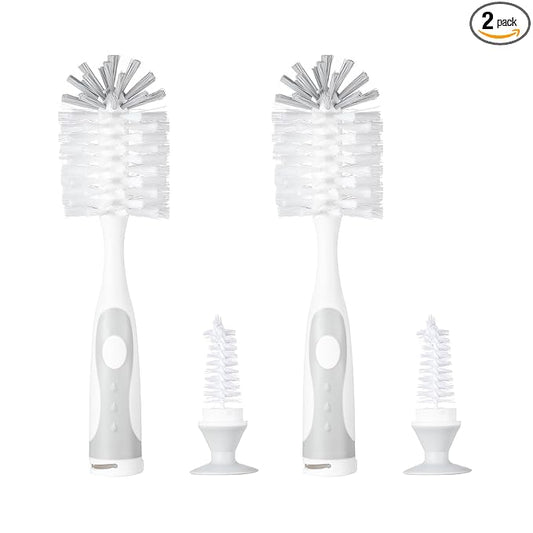 Chemimoso Multifunctional Cleaning Brush, Baby Bottle Brush, Water Bottle Brush Cleaner, Cup Brush, Rotate The Suction Cup to Obtain The Small Bristle Brushes Hidden in Handles, Set B, Grey