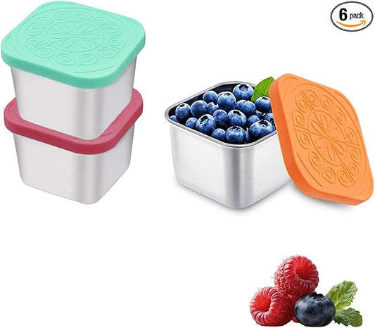304 Premium Stainless Steel Snack Containers with Silicone Lids, Snackle Box Containers, Easy-Open Leak-Proof Kids for Taking Out for a Picnic, Lunch Box and Travel. (Red Orange Blue-3, 6 OZ)