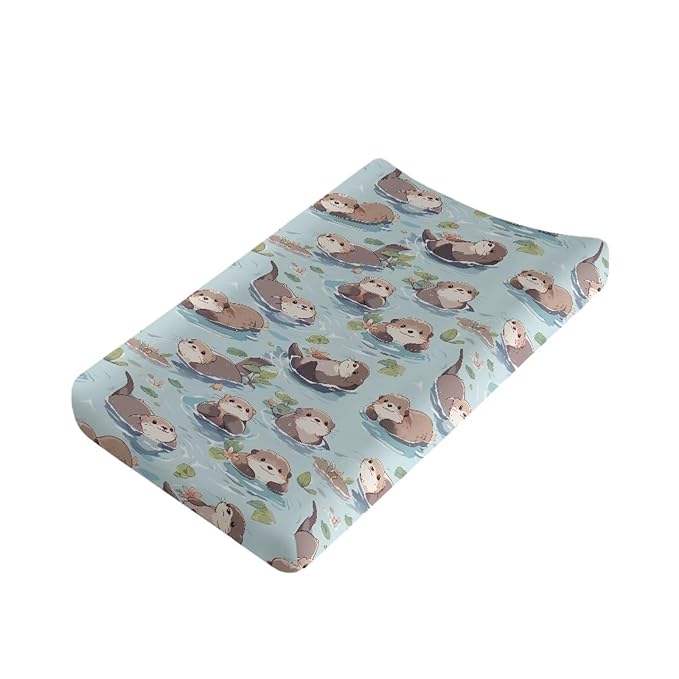 Cartoon Otters Baby Diaper Changing Table Sheets Jersey Knit Breathable Changing Table Pad Cover for Infants Toddles 16 * 32 Inches