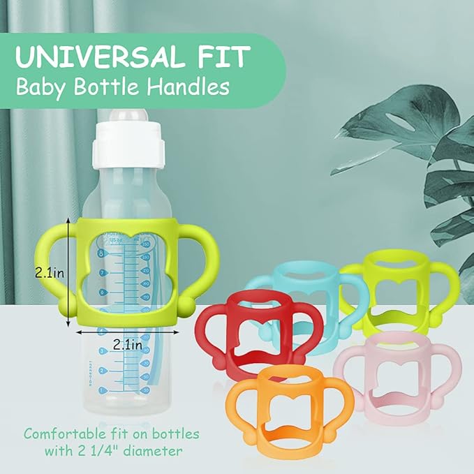 Aolso Silicone Baby Bottle Handles, 2PCS Bottle Handles for Dr Brown Narrow Bottles, Easy Grip Handles to Hold Baby Bottle, Easy Carry Handle Lightweight Bottle Handle(Green/Blue)