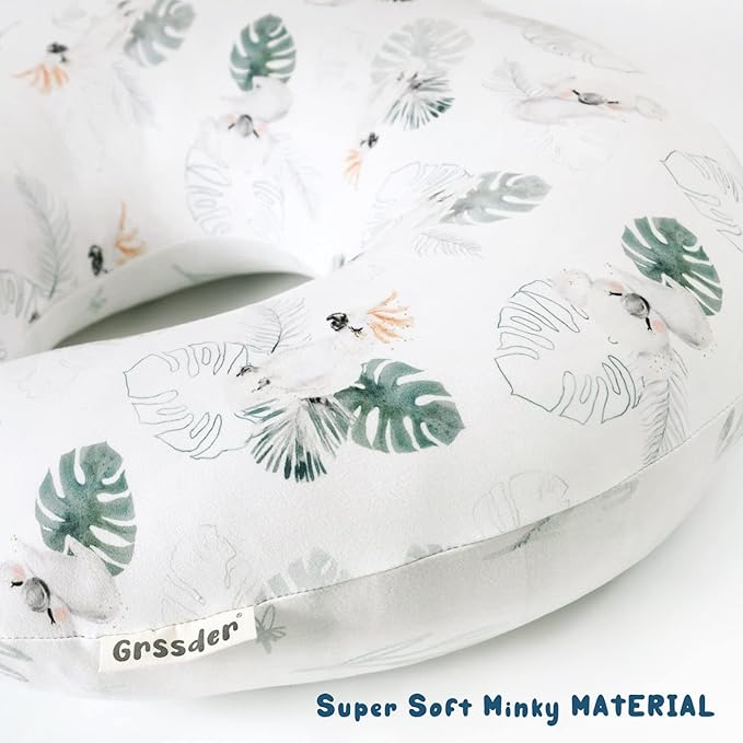 GRSSDER Soft Stretchy Minky Nursing Pillow Cover, Breastfeeding Pillow Slipcover for Boys & Girls, Nursing Pillow Case for Newborn, Stylish Watercolor Animals, Mint Green