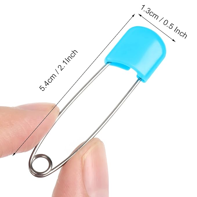 Joyberg 100 Pcs Diaper Pins, Baby Safety Pins, Diaper Pins for Cloth Diapers, Heavy Duty, Stainless Steel, ABS Plastic, Colorful (Red, Yellow, Pink, Blue, Green, Purple), 2.2in, Safe Locking Closures
