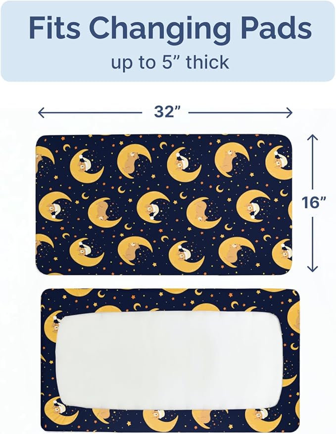 Changing Pad Cover - Pack of 2 Soft Unisex Diaper Change Microfiber Table Sheets - Fits 32"x16" Contoured Pad - Changing Pad Cover for Baby Boys & Girls - Snug, Machine Washable - Oeko-Tex, Moon Bear