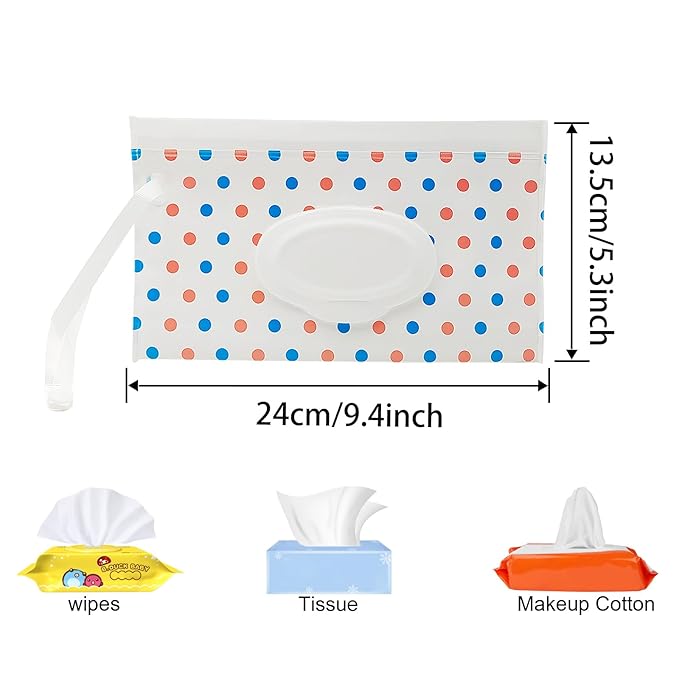 2 Pack Portable Baby Wipes Dispenser Holder Set Circle Dot Refillable Baby Wipes Container Wipe Holder Reusable Travel Wet Wipe Pouch for Diaper Bag Lightweight Travel Wipes Dispenser Cases