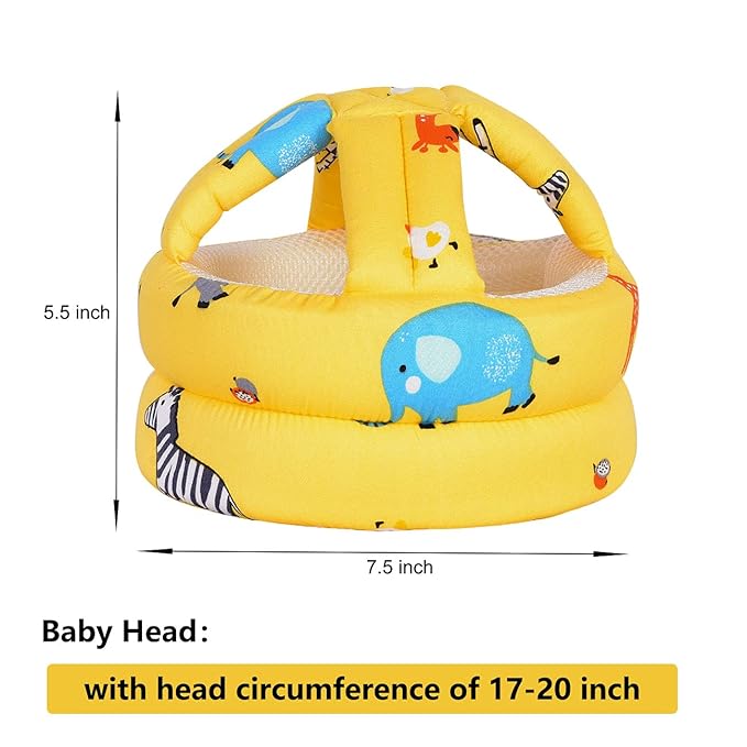 Baby Adjustable Helmet, Lightweight and Soft, Great for Baby Learning to Walk and Crawl. Zoo,Yellow