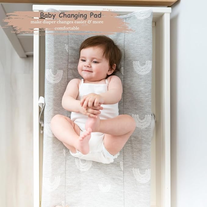 Contoured Baby Changing Pad w/Waterproof Foam Mattress, Includes 2 Soft, Removable & Washable Covers, Safety Straps, Non-Slip Bottom, Topper for Standard Size Infant Diaper Table & Dresser
