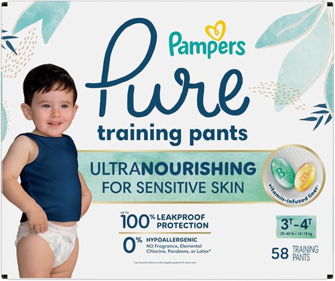 Pampers Pure Protection Training Underwear, Unisex, Size 3T4T, 58 Count, Premium, Hypoallergenic, Soft, Absorbent