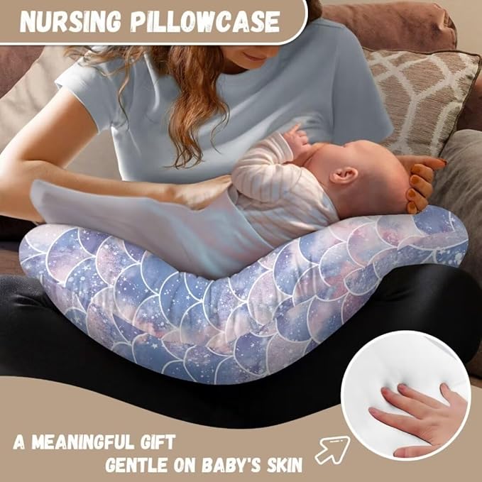 Nursing Pillow Cover for Baby Boys Girls, Mermaid Scales Breastfeeding Pillow Slipcover Cushion Cover, Soft Fabric Fits Snug On Infant, Fits for Nursing Pillow Newborn