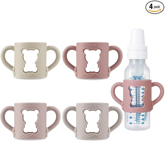 PandaEar 4 Pack Silicone Baby Bottle Handles with Dr Brown Narrow Baby Bottles 8 oz/250 ml, Non-Slip Easy Grip Handles