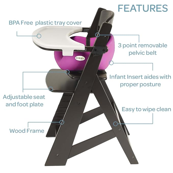 Keekaroo Height Right™ High Chair with Infant Insert & Tray, Espresso/Aqua (0051424KR-0001)