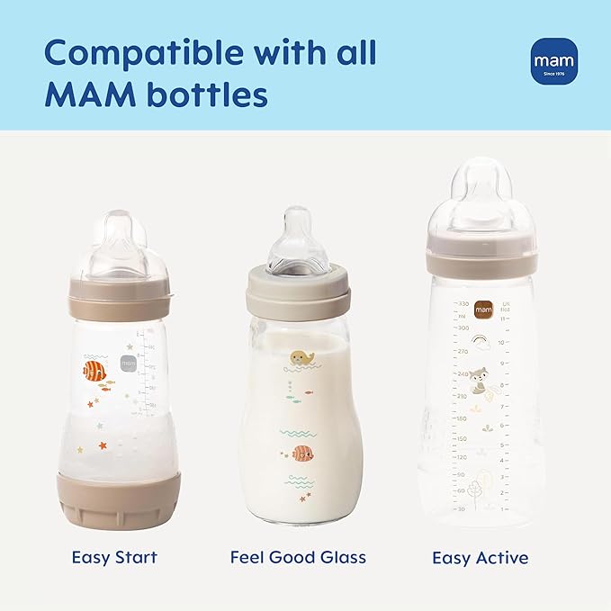MAM Baby Bottle Nipples Slow Flow Size 1, for 0+ Month Newborn Babies, Skin Soft BPA Free Silicone, 94% Nipple Acceptance, Fits All MAM Bottles, Developed with Medical Experts, 4 Pack, Made in Europe