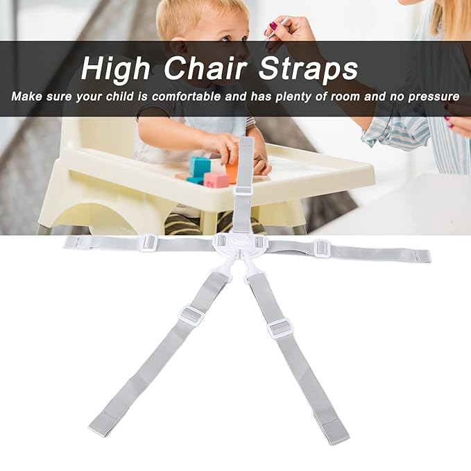5 Point Harness Straps, Baby High Chair Straps Replacement, Adjustable Baby Seat Belt for Stroller High Chair Pram Children Kid Pushchair (White Button 5-Point Strap)