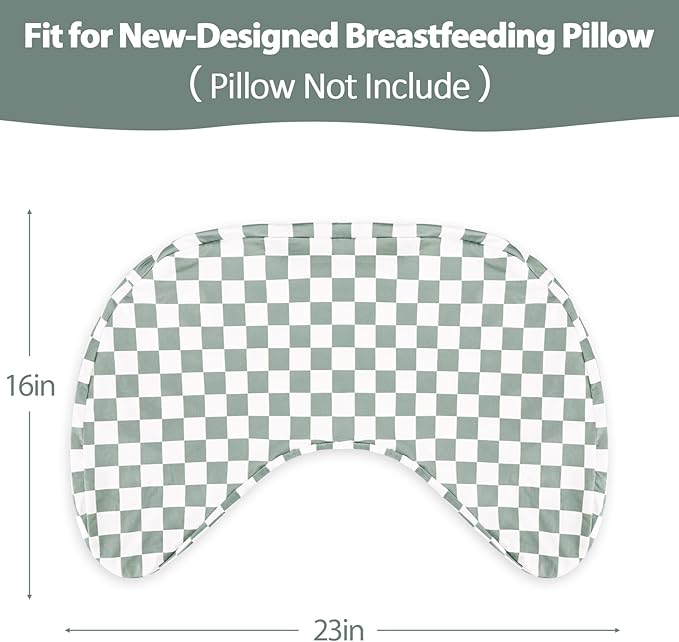 DILIMI Nursing Pillow Cover, Soft Stretchy Nursing Cover for New-Designed Breastfeeding Pillow, Removable Slipover for Baby Boy and Girls, Green Checkered Only Cover