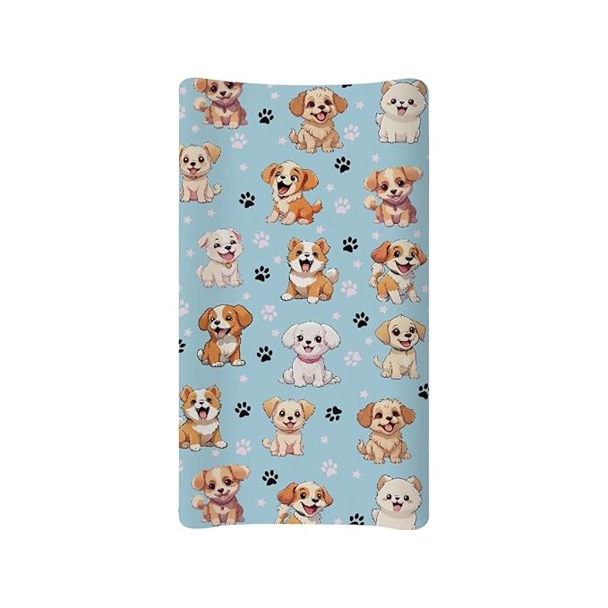 ZDCUSTOM Dog Pattern Changing Pad Cover Soft Breathable Diaper Changing Table Pad Cover Cradle Mattress Sheets Stretchy Fabric Washable Diaper Change Sheet Crib Mat