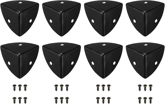 uxcell 8 Pcs Decorative Box Corner Cover, 28mm Metal Edge Guard, Furniture Corner Edges Protector with Screws, Black