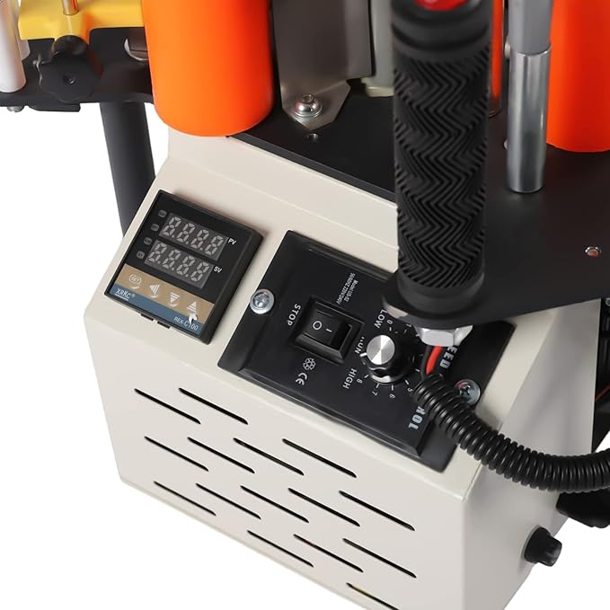 Portable Edge Banding Machine, 900W 0-6M/Min Edge Banding Speed Woodworking Edge Bander Benchtop Double Side Gluing Banding Machine for Melamine Paper Wood Plastic, 0.28-2.4In Edge Banding Height