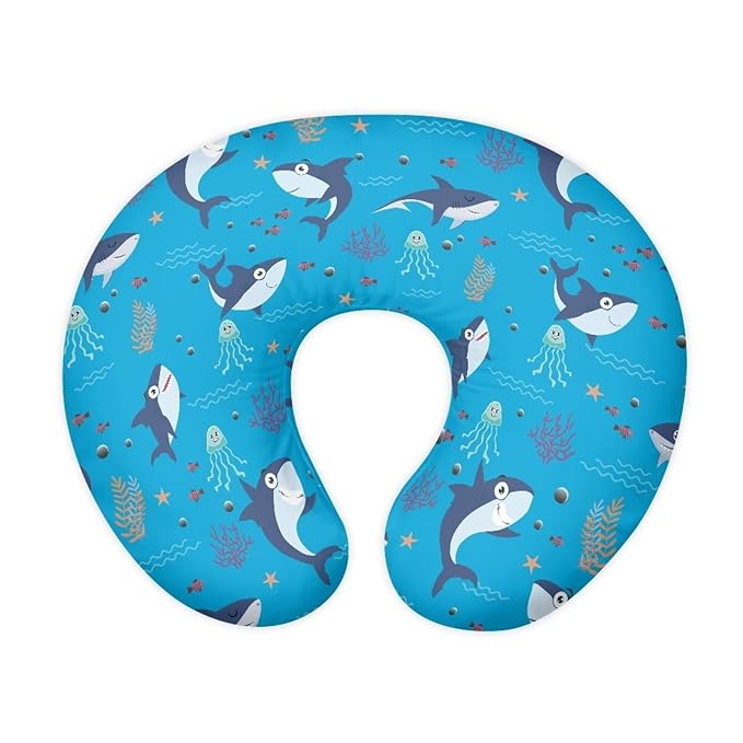 Shark Nursing Pillow Cover, Fits The Original Support for Breastfeeding, Bottle Feeding, and Bonding Shark Comfortable Slipcover for Baby Girl and Boy Blue