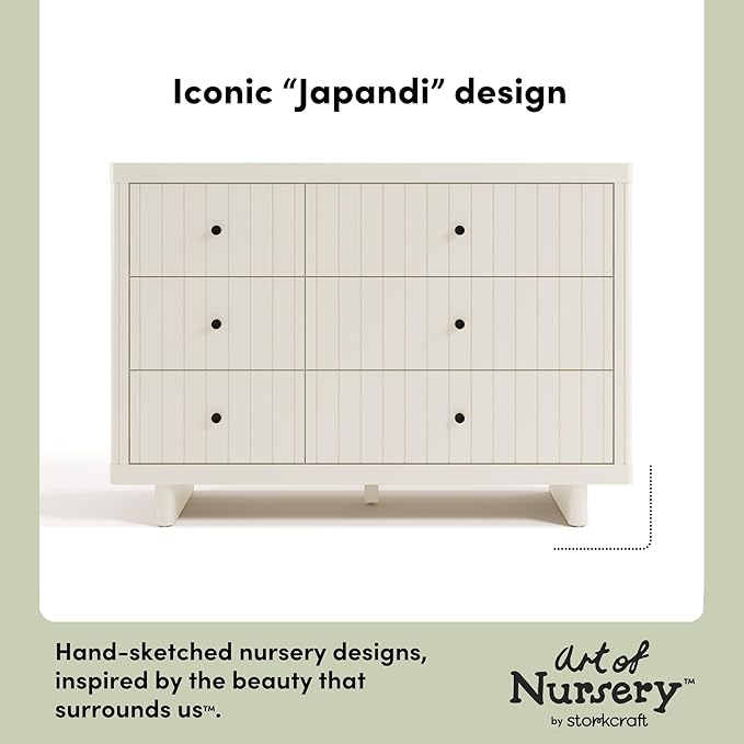 Storkcraft Kyoto 6 Drawer Dresser (Frosted Oat) - GREENGUARD Gold Certified, Nursery & Kids' Bedroom, Safety Interlocking Drawer System, & Easy Assembly with Pre-Installed Tracks