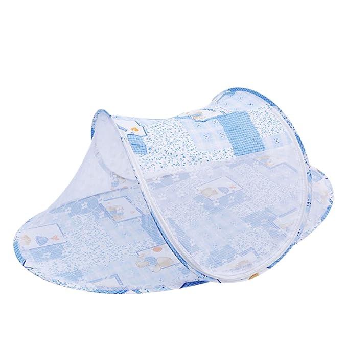 Baby Crib Net Tent, Zipper Closure Folding Portable Breathable Baby Bed Net Cover for Infant (Blue)