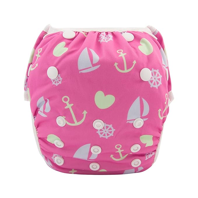 ALVABABY Swim Diaper Large Size Baby Swim Diapers 2pcs Reusable Washable Adjustable for Swimming Lesson Baby Toddler Girls 0-3T Fish Sailboat ZSW09-10-DA