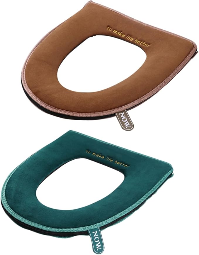 Cabilock 2pcs Toilet Cover Toilet Mat Toilet Pillow Commode Liners Heated Toilet Seat Sticky Toilet Seat Cover Toilet Seat Cushion Round Toilet Seat Round Toilet Warmer Flannel Soft Zipper