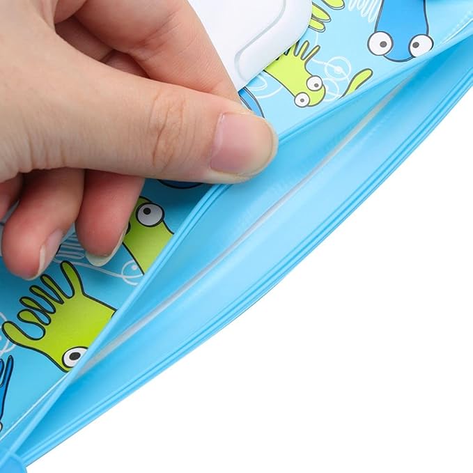 HomeSoGood 4Pcs Wet Wipes Bag Wipes with Easy-Carry Snap-Strap Portable Flip Cover Cosmetic Pouch Tissue Box Accessories(7.09inch)