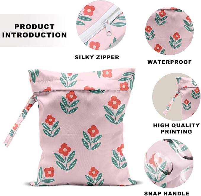 2 PCS Tulip Travel Laundry Bags 12x10 Inch, Waterproof Reusable Wet Bag with Handle,Wet Dry Bag for Swimsuit Travel Clothes Beach Pool Dirty Yoga Gym Clothes Stroller Toiletries Daycare Organizer