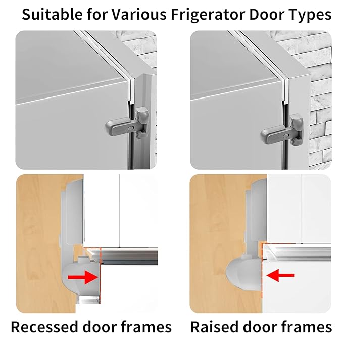 VSTM Fridge Lock for Kids and Toddlers, Child Proof Refrigerator Lock, Baby Safety Freezer Latch Lock Apply to Max 1"(25mm) Sealing Strip, Automatically Lock While Closing The Door(1pc, Grey)