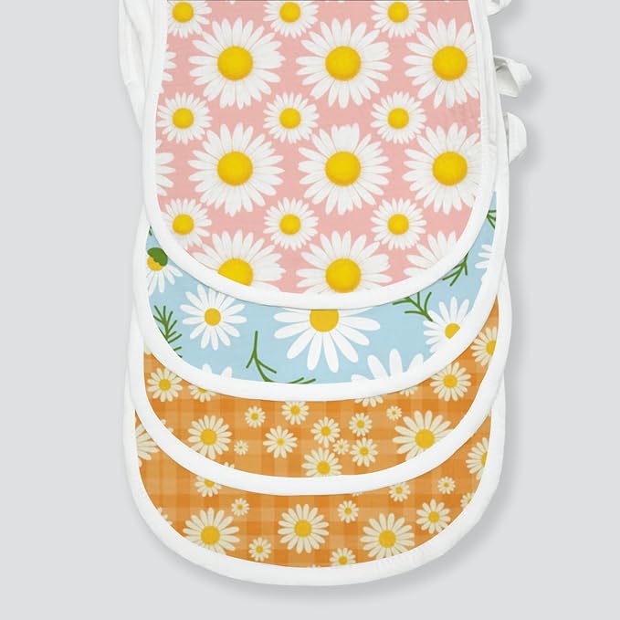 6-Pack Baby Burp Cloths with 3 Unique Daisy Prints, 100% Cotton Muslin Crinkle Burping Rags for Feeding & Spitting Up, Absorbent Newborn Washcloths, Aesthetic Gift Set