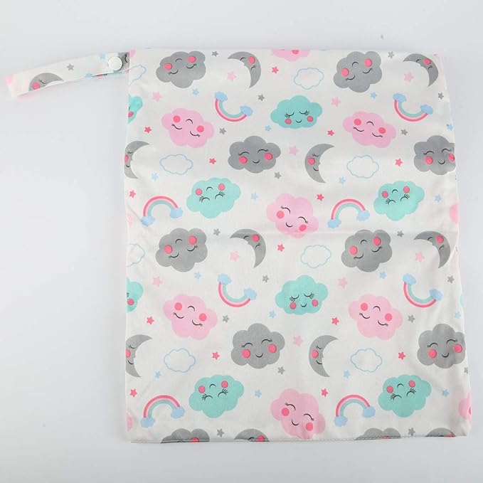 Wet Dry Bag Baby Cloth Diaper Nappy Insert Bag Reusable Washable(Moon Cloud Rainbow)