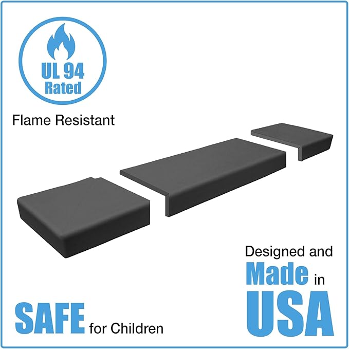 KidKusion Soft Seat Hearth Pad | Made in USA| Black | 72" x 14" | Fireplace Safety Cushion | Hearth Pad