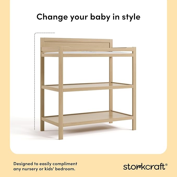 Storkcraft Alpine Changing Table (Driftwood) - Includes Water Resistant Changing Pad with Safety Strap, 2 Open Shelves for Storage