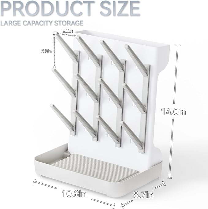 Baby Bottle Drying Rack Large Vertical Bottle Drying Rack - Detachable Space Saving Cleaning and Drying Rack for Baby Bottles and Pump Components (Grey)