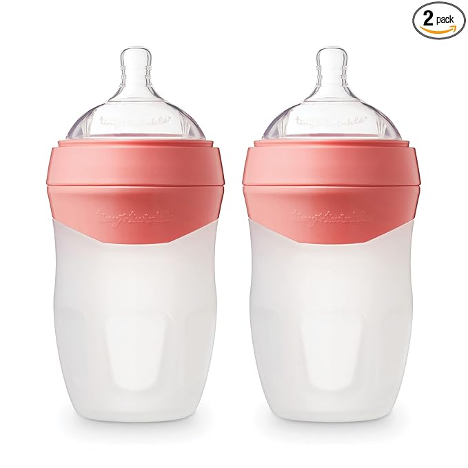 Tiny Twinkle Silicone Baby Bottle with Comfort Grip and Soft Flexible Nipple - Squeezably Soft Baby Bottles for Newborn and Up (Blossom, 8 Ounce - 2 Pack)