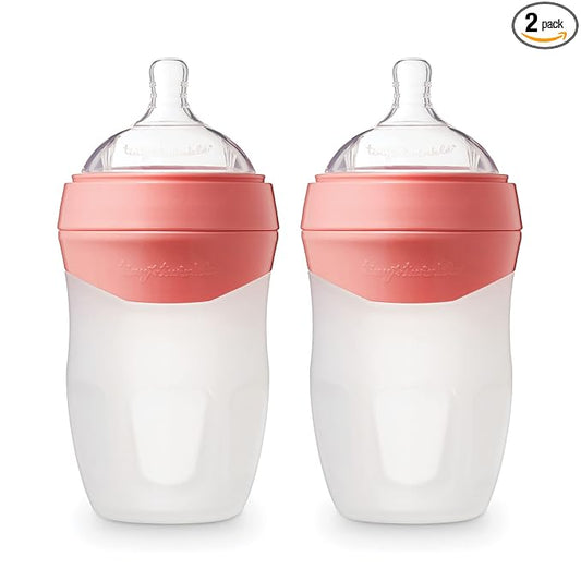 Tiny Twinkle Silicone Baby Bottle with Comfort Grip and Soft Flexible Nipple - Squeezably Soft Baby Bottles for Newborn and Up (Blossom, 8 Ounce - 2 Pack)