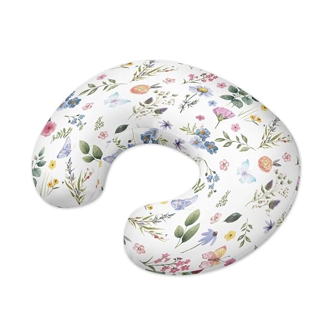 Flower Nursing Pillow Cover for Baby Girls, Breastfeeding Pillow Slipcover Cushion Cover, Soft Fabric Fits Snug On Infant