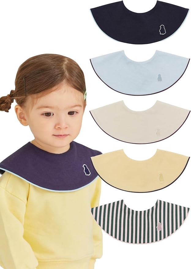 Konny Baby Bib 3/5/7-Pack Set, 360 ° Rotate, Soft and Absorbent Drooling for Toddler Boys Girls Baby Essentials
