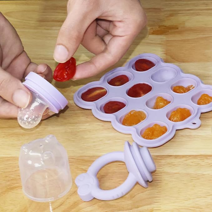 Baby Fruit Feeder Breastmilk Popsicle Molds Set, Silicone Food Storage Freezer Tray and Breast Milk Feeder Pacifier for Teething