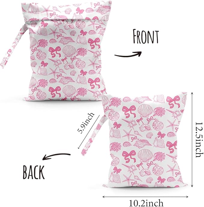 Waterproof Cloth Diaper Wet Dry Bag Reusable Travel Beach Pool Daycare Soiled Toddler Items Yoga Gym Bag for Swimsuits Wet Clothes Bags - Pink Coastal Pattern