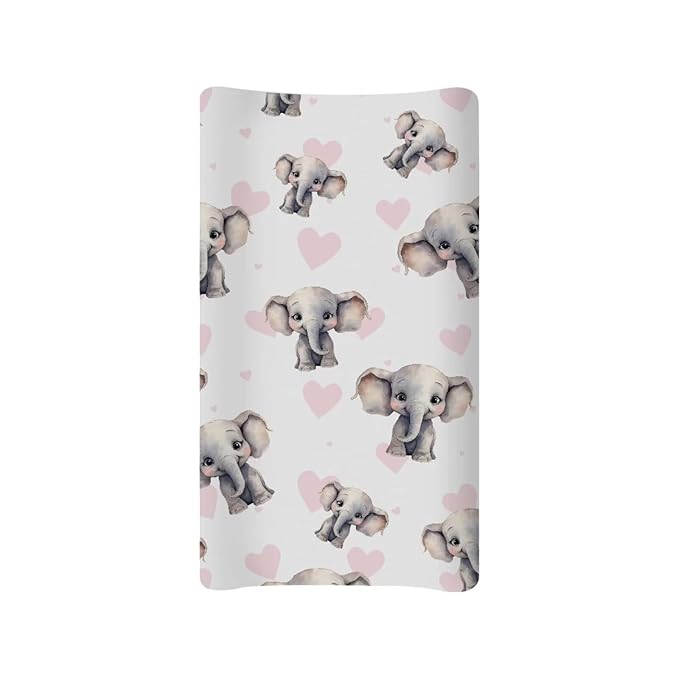 ZDCUSTOM Cartoon Elephant Baby Changing Pad Cover Change Table Pad Covers for Baby Girls and Boys, Diaper Changing Table Mat Fits Standard Contoured Changing Pads
