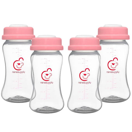 NENESUPPLY Breastmilk Storage Bottles Collection for Spectra S1 S2 Motif Luna Breast Pumps 4 pc 9oz 280ml with Collar and Sealing Disc. Replace Spectra Bottles for Pumping Wide-Mouth
