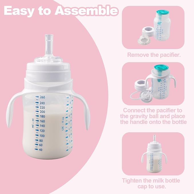 Straw Cup Conversion Kit for Philips Avent Anti-Colic Baby Bottles, Weighted Sippy Cup Transition Kit with Handles for Kids, [Variable Flow] [Spill-Proof] [BPA-Free], 6m+