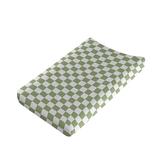 Sage Green Checkered Changing Pad Cover for Baby Girls Boys Cartoon Breathable Diaper Change Table Sheet Soft Stretchy Cute Change Table Mat Cover Fit 32x16